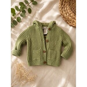 Tommy Bahama Kids Sage Green Ribbed Knit Hooded Cardigan Sweater 12M Button Up